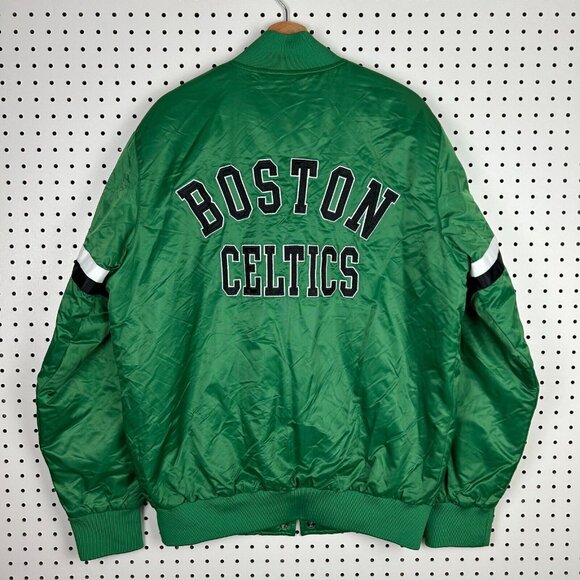 Boston Celtics Starter Jacket Size Medium Vintage 90s Green Satin Bomber NBA‎ - Picture 5 of 10